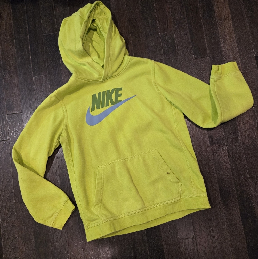 Nike Logo Hoodie - Bright Green, Blue - YOUTH XL - Picture 8 of 8